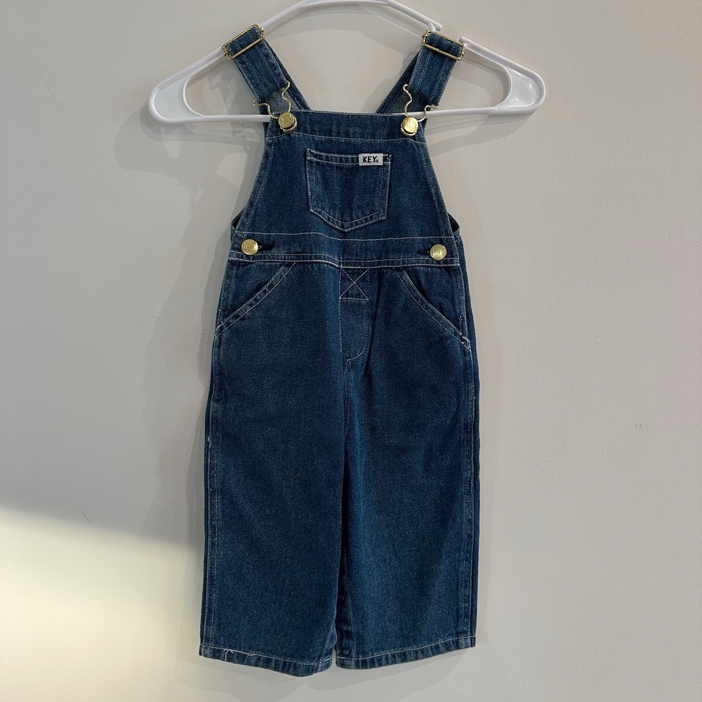 NEW KEY Premium Bib Overalls Unisex Toddler Size 9 Mos. Blue Denim New With Tags